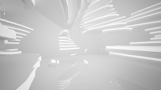 Interior blanco abstracto con ilustración y renderizado 3D de ventana