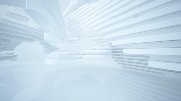 Interior blanco abstracto con ilustración y renderizado 3D de ventana