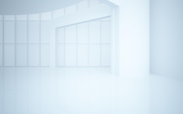 Interior blanco arquitectónico abstracto de una casa minimalista con grandes ventanas 3D