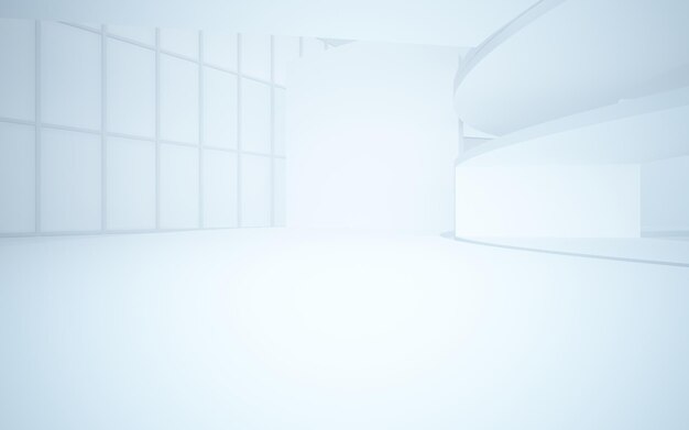 Interior blanco arquitectónico abstracto de una casa minimalista con grandes ventanas 3D