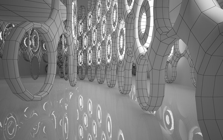 Foto interior blanco arquitectónico abstracto de una casa minimalista con luces de neón. dibujo. 3d