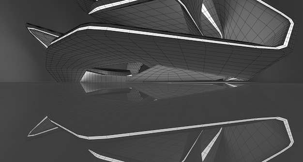 Interior blanco arquitectónico abstracto de cubos con luces de neón Dibujo Ilustración 3D