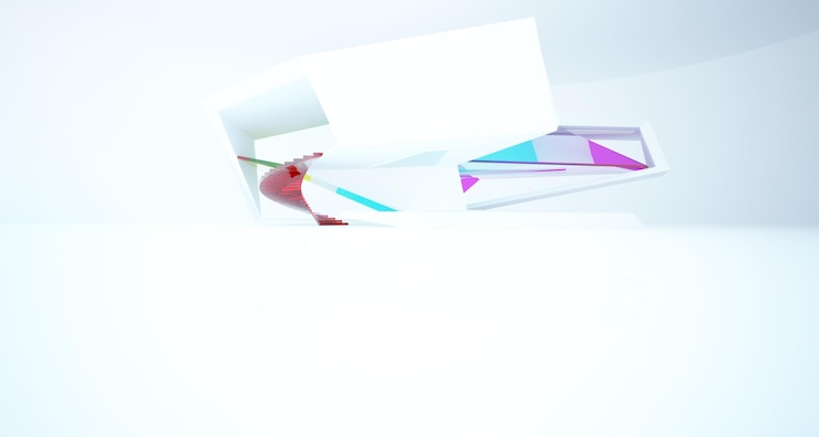 Foto interior blanco arquitectónico abstracto y gradiente de color de una casa minimalista con grandes ventanas