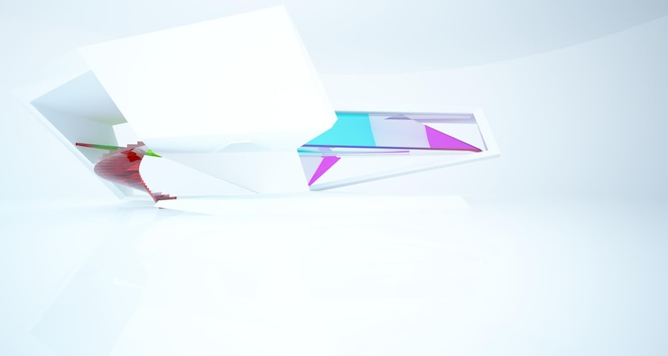 Foto interior blanco arquitectónico abstracto y gradiente de color de una casa minimalista con grandes ventanas