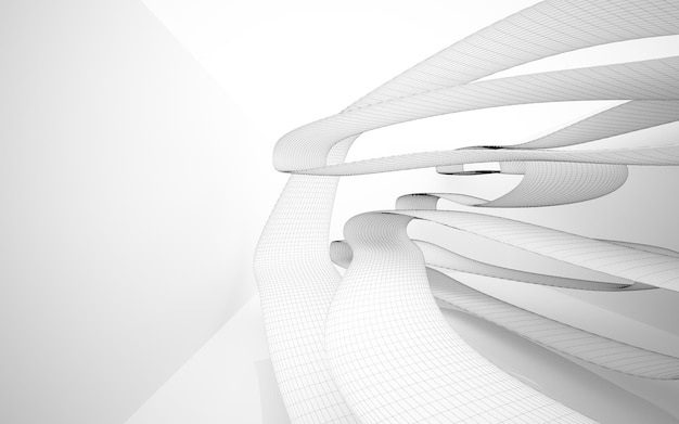Interior blanco liso abstracto del futuro. Fondo arquitectónico. Ilustración 3D y renderizado