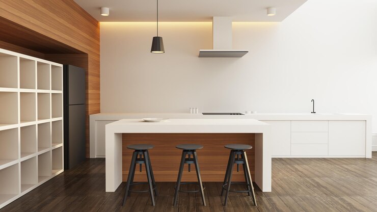 Interior blanco moderno de cocina y despensa - Representación 3D