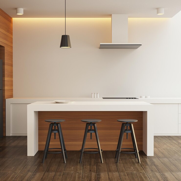 Interior blanco moderno de cocina y despensa - Representación 3D