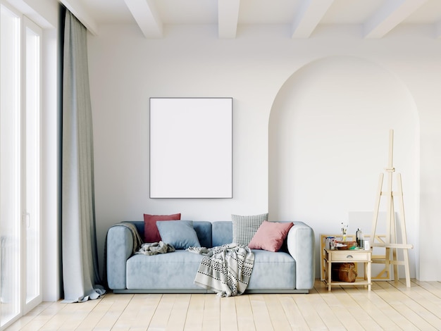 Interior bonito moderno da sala com paredes claras Design brilhante em estilo escandinavo