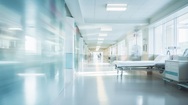 Interior borroso del pasillo del hospital