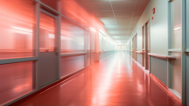 Interior borroso del pasillo del hospital