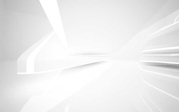 Interior branco abstrato destaca futuro fundo arquitetônico ilustração e renderização 3D