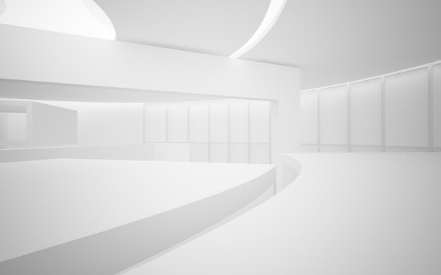 Foto interior branco arquitetônico abstrato de uma casa minimalista com grandes janelas 3d