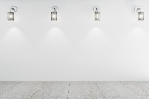Foto interior branco do salão de exposições e muro de cimento vazio