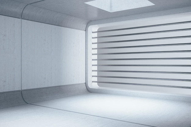 Interior branco futurista com treliça