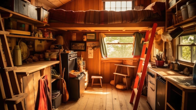 Foto el interior de una cabaña de campamento de verano