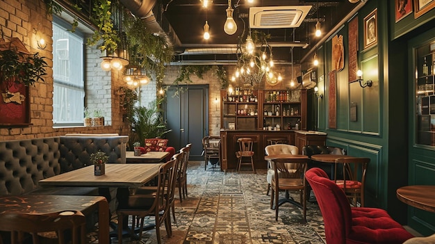 El interior del Café Bomnal está decorado en estilo vintage Ai Generative