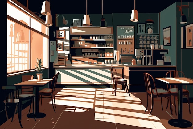 Interior de café vintage Hermosa ilustración de imagen AI generativa