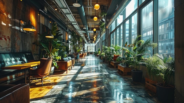 Interior de una cafetería en el centro de la ciudad