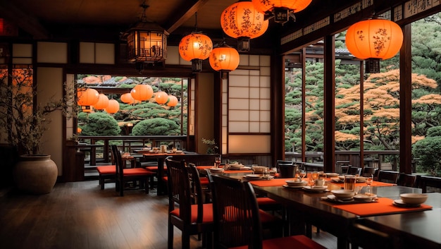 Interior de cafetería de estilo japonés.