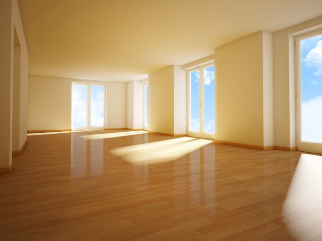 Interior casa y cielo azul.