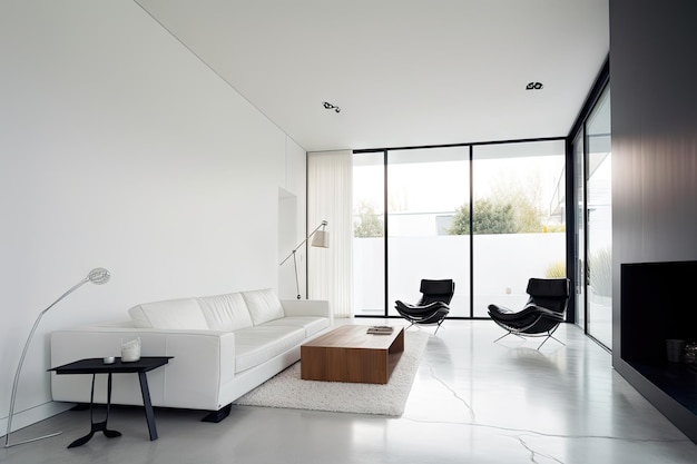 Interior de casa minimalista con muebles elegantes y modernos, líneas limpias y detalles minimalistas