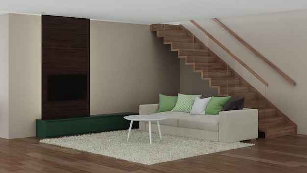 Interior de la casa moderna. Proyecto de diseño. Representación 3D.