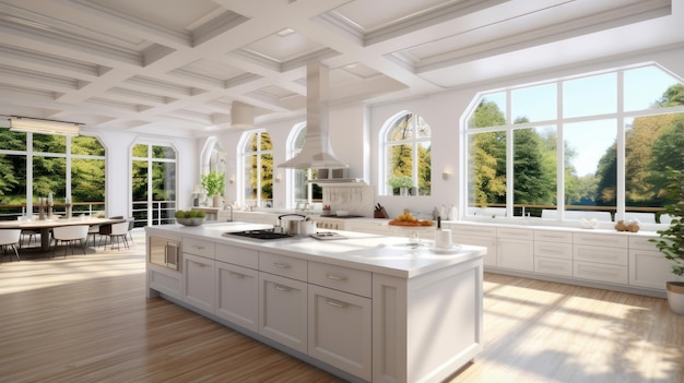 Interior de casa moderno Diseño de cocina moderna en un interior blanco y brillante Diseño de casa de apartamento moderno