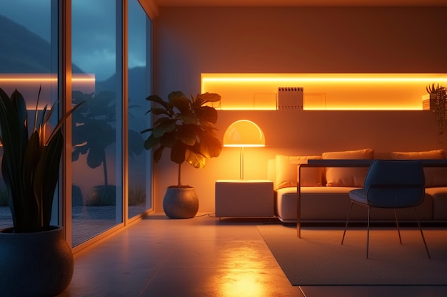 Interior de casa moderno iluminado diseño contemporáneo con equipos de iluminación