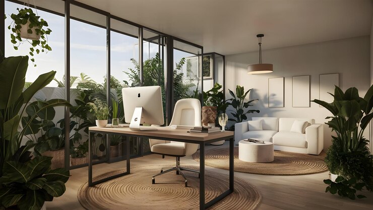 interior de casa moderno con lugar de trabajo
