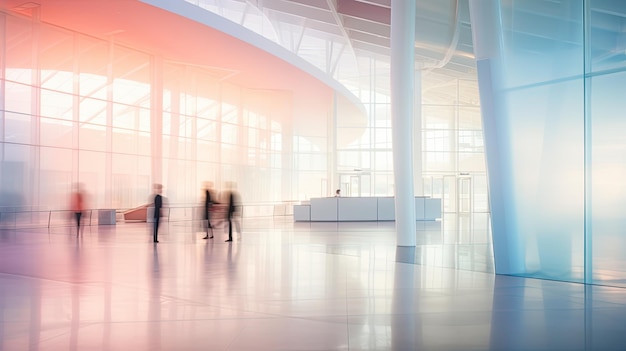 El interior del centro de convenciones está borroso y sereno.