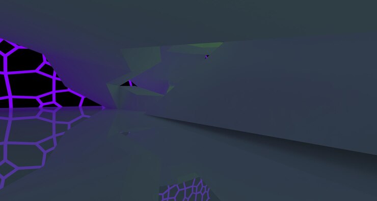 Foto interior de ciencia ficción futurista de hormigón abstracto con tubos de neón brillantes de color rosa y azul 3d