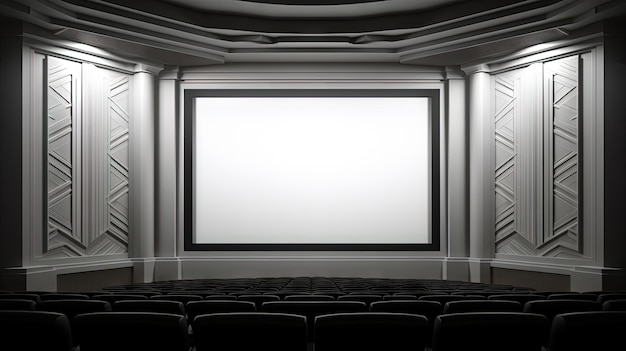 Interior de cine con asientos y pantalla blanca Sala de cine con sillas