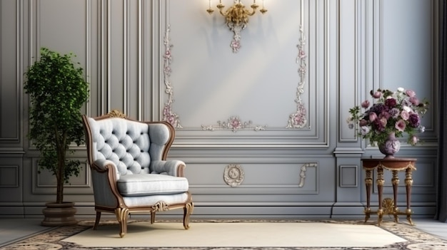 Interior clásico con un sillón hermoso lujo clásico blanco brillante interior limpio dormitorio
