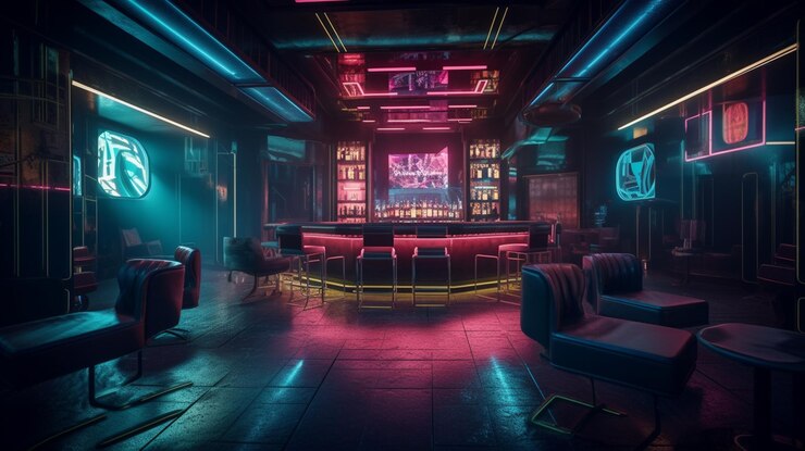 Interior de club nocturno con bargenerativo ai.