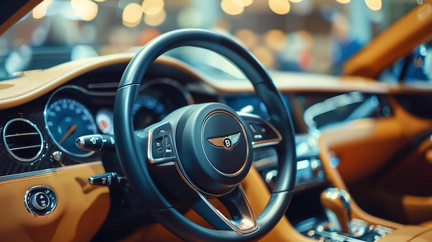 Interior del coche Bentley Tablero del volante y otros detalles de lujo del coche