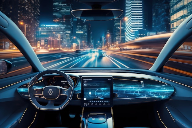 Interior de coche futurista Head Up Display IA generativa