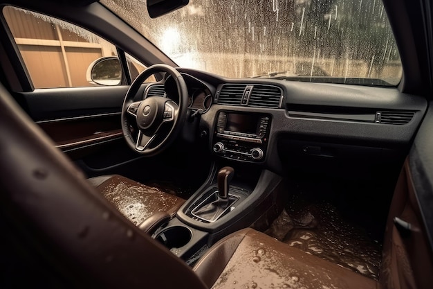 El interior de un coche inundado de agua