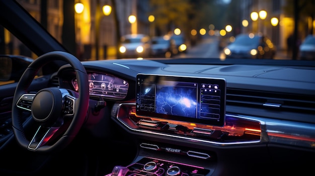 interior de coche moderno con un teléfono inteligente