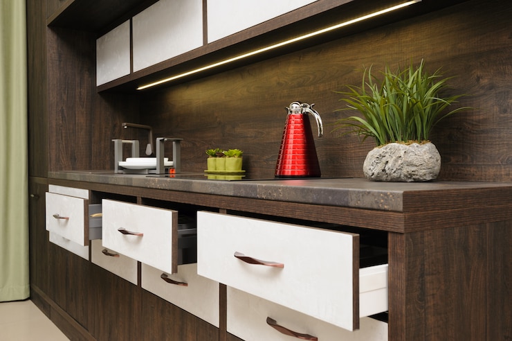 Foto interior de cocina beige moderno de lujo