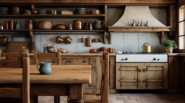 Foto interior de la cocina de campo