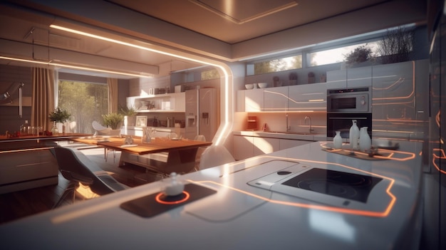 Interior de cocina futurista moderno IA generativa