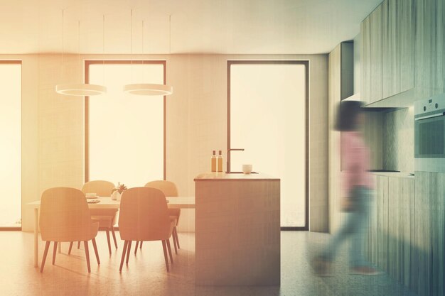 Foto interior de cocina de madera y blanco tonificado