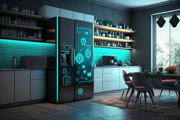 Interior de cocina moderna de casa inteligenteImagen generada por tecnología AI