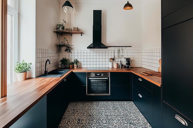 Interior de cocina moderno con elementos de diseño escandinavo