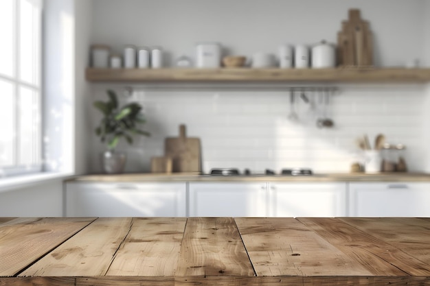 Foto interior de cocina moderno con mesa de madera