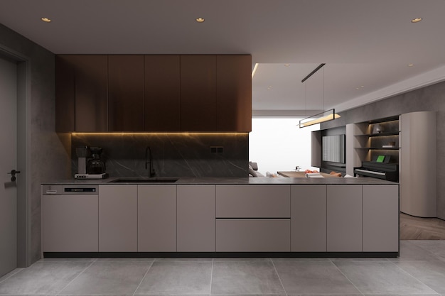 Interior de cocina moderno simplista de tecnología moderna Armario de junta