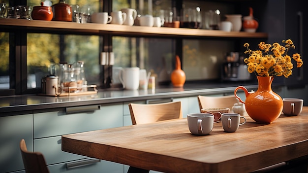 Interior de cocina con velas encendidas y vaso de naranja.