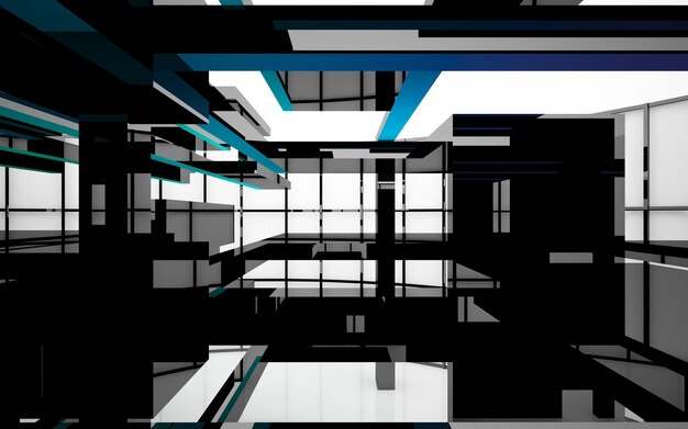 Interior de color degradado de vidrio arquitectónico abstracto de una casa minimalista con grandes ventanales 3D i