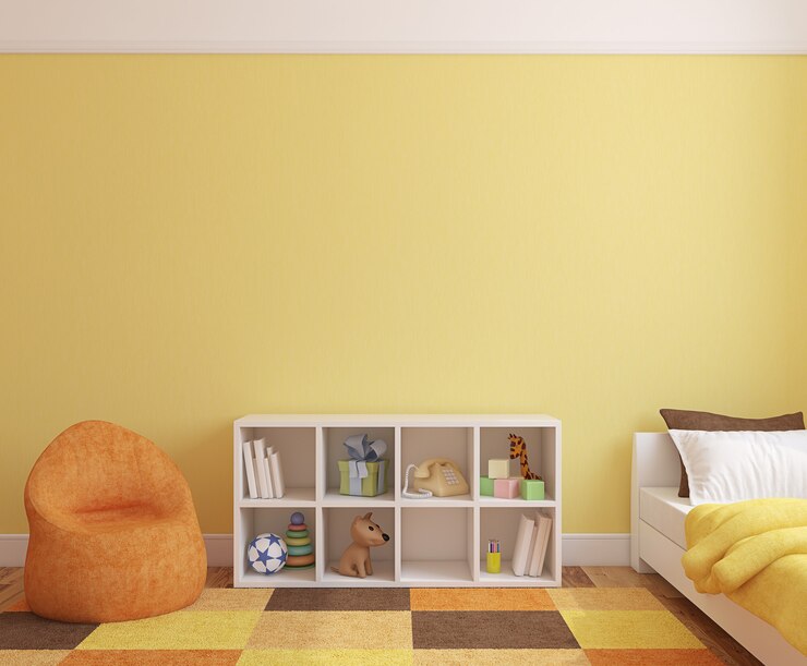 Interior colorido da sala de jogos. Renderização 3D.