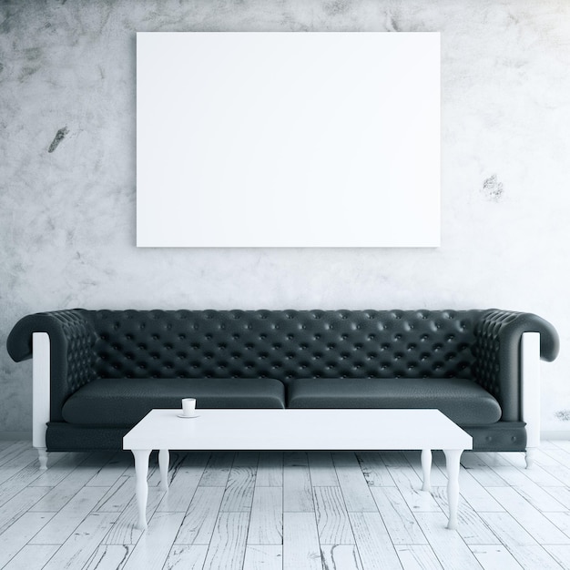 Interior com quadro branco e sofá